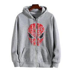 Spider-Man Head Baskılı Oversize Fermuarlı Gri Unisex Kapüşonlu Hırka