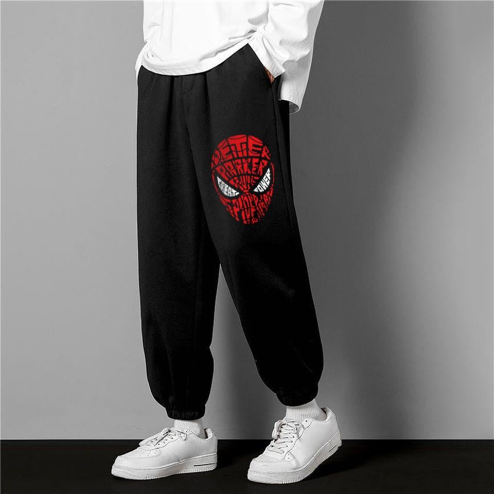 Spider-Man Head Baskılı Oversize Unisex Siyah Eşofman Altı