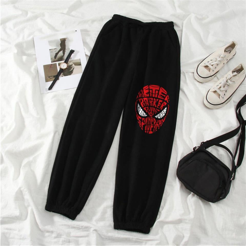 Spider-Man Head Baskılı Oversize Unisex Siyah Eşofman Altı