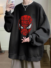 Spider-Man Head Baskılı Siyah Unisex Oversize Bisiklet Yaka Sweatshirt