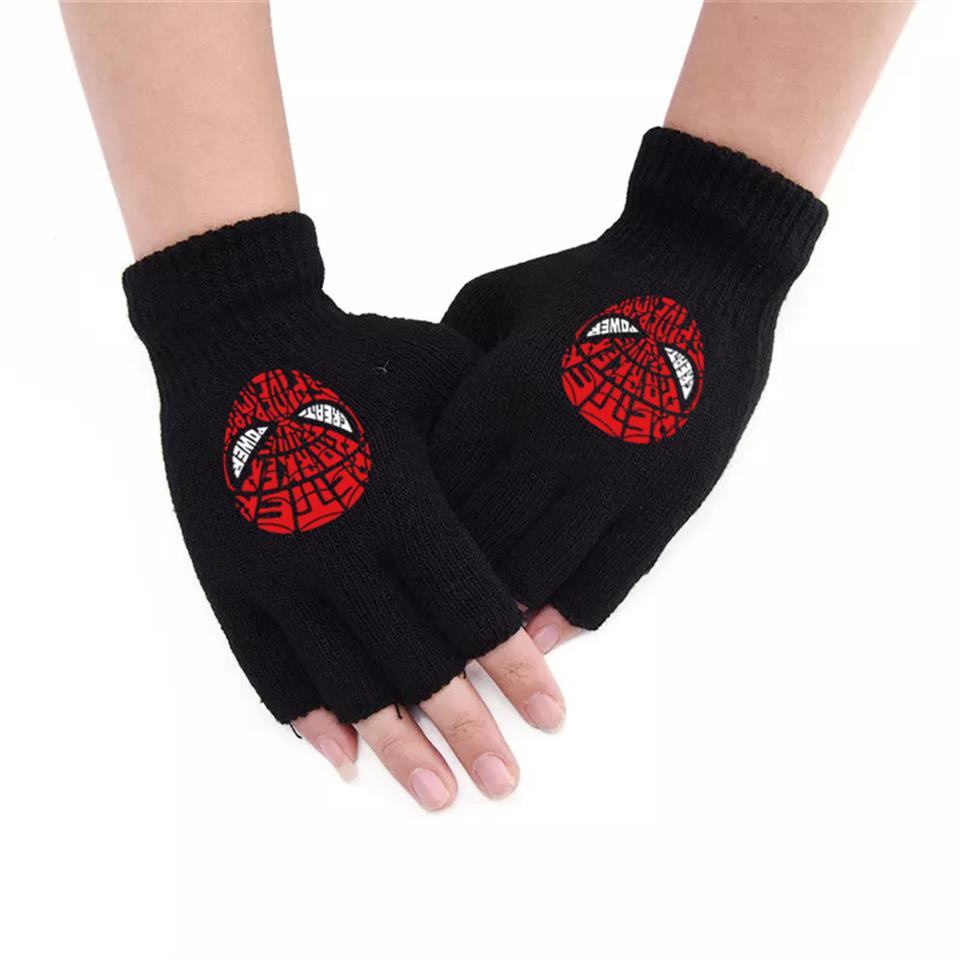 Spider-Man Head Baskılı Unisex Siyah Kesik Çift Eldiven