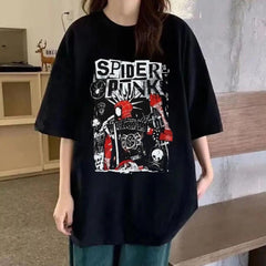 Spider Punk Siyah Unisex Oversize T-shirt