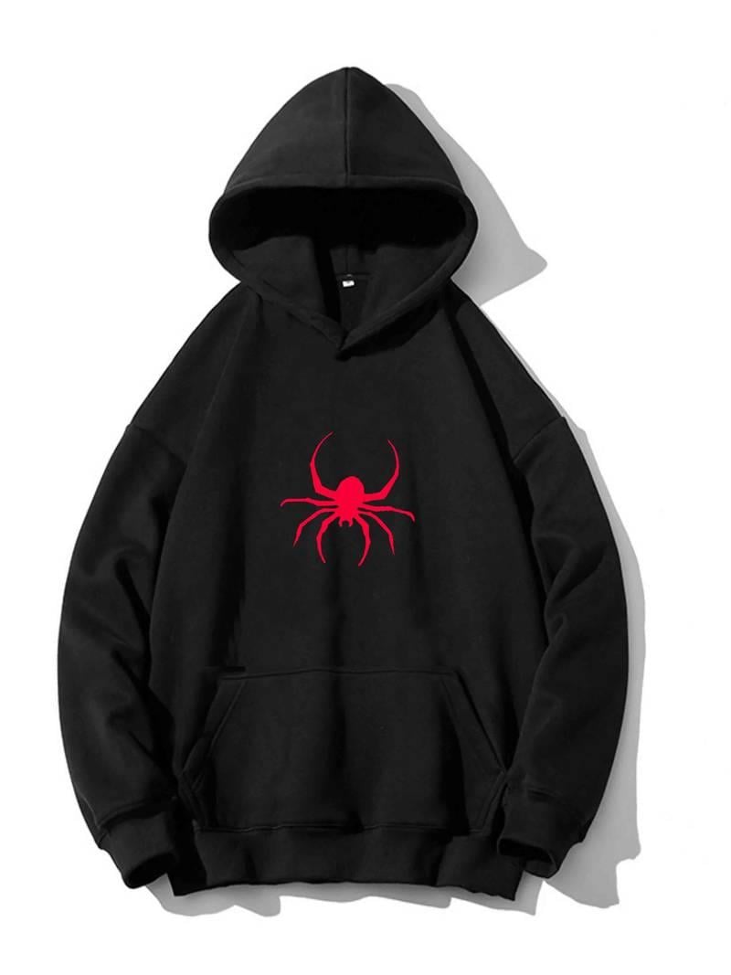 Spider Siyah Kapşonlu Sweatshirt