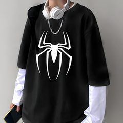 Spider Unisex Oversize Fake Kollu Beyaz T-Shirt