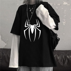 Spider Unisex Oversize Fake Kollu Beyaz T-Shirt