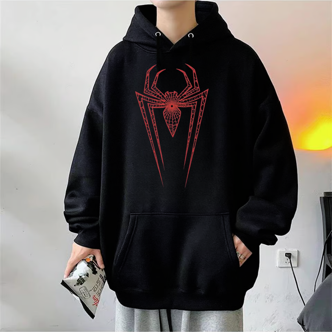 Spider Web Baskılı Unisex Oversize Hoodie