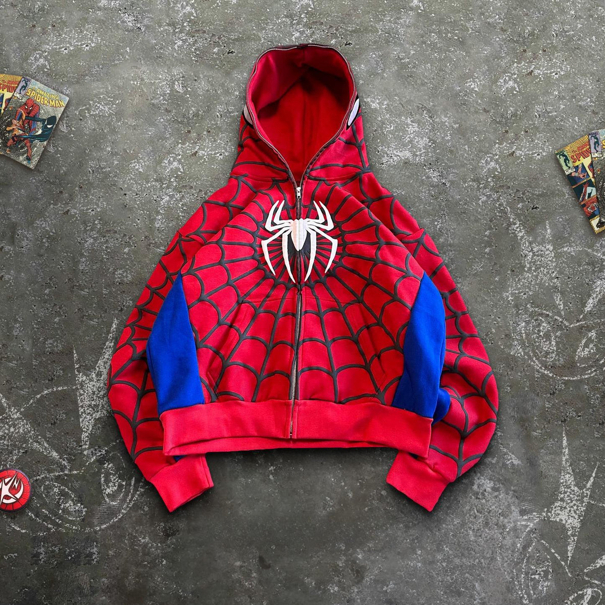 Spider Kabartma Baskılı Full Zip Hırka ( 3 İplik )