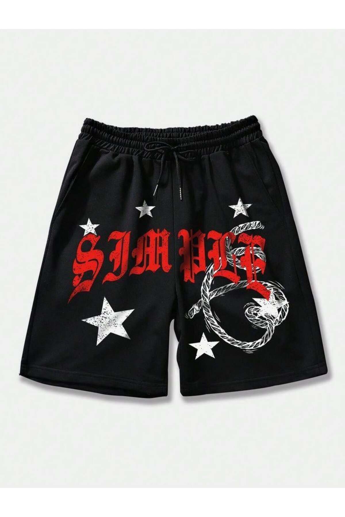 Star Life Baskılı Siyah Unisex Penye Şort