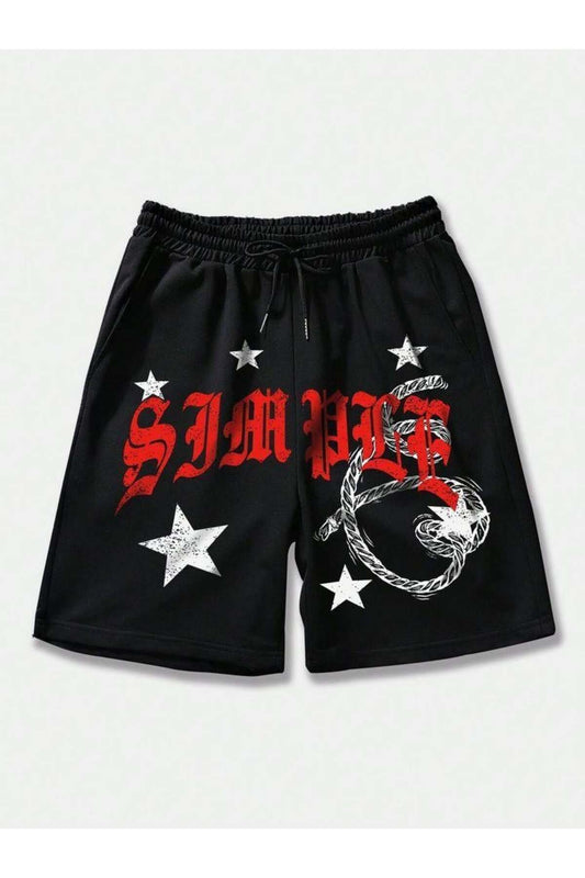 Star Life Baskılı Siyah Unisex Penye Şort