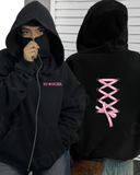 StarGirl Maske Detaylı Oversize Fermuarlı Siyah Unisex Kapüşonlu Hırka