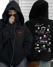 Stray Kids Maske Detaylı Oversize Fermuarlı Siyah Unisex Kapüşonlu Hırka