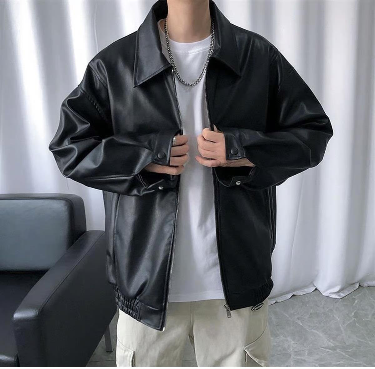 Stray Kids Baskılı Streetwear Siyah Oversize Unisex Astarlı Deri Ceket