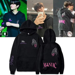 Stray Kids Maniac Ön-Arka ve Kol Baskılı Siyah Unisex Oversize Kapüşonlu Sweatshirt