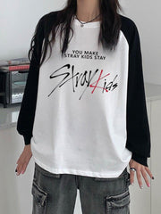 Stray Kids Reglan Uzun Kollu Baskılı Beyaz T-Shirt