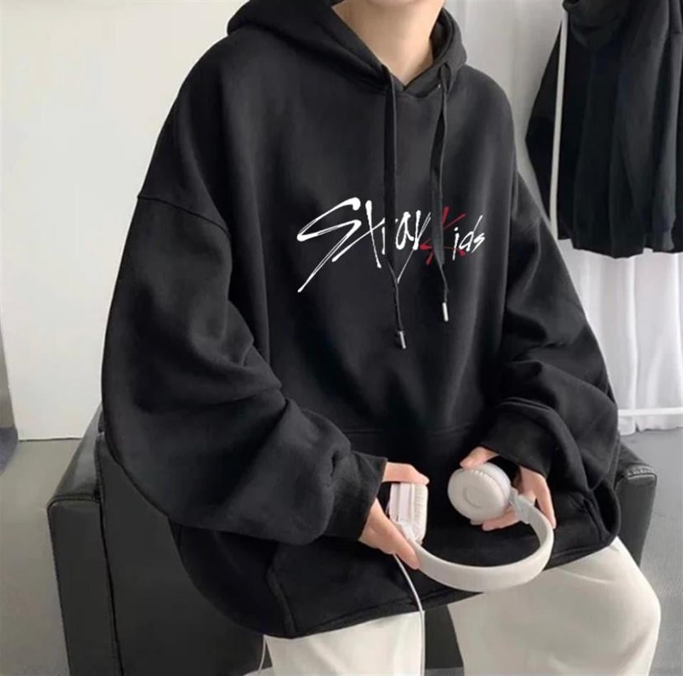 Stray Kids Siyah Kapüşonlu Oversize Sweatshirt Hoodie