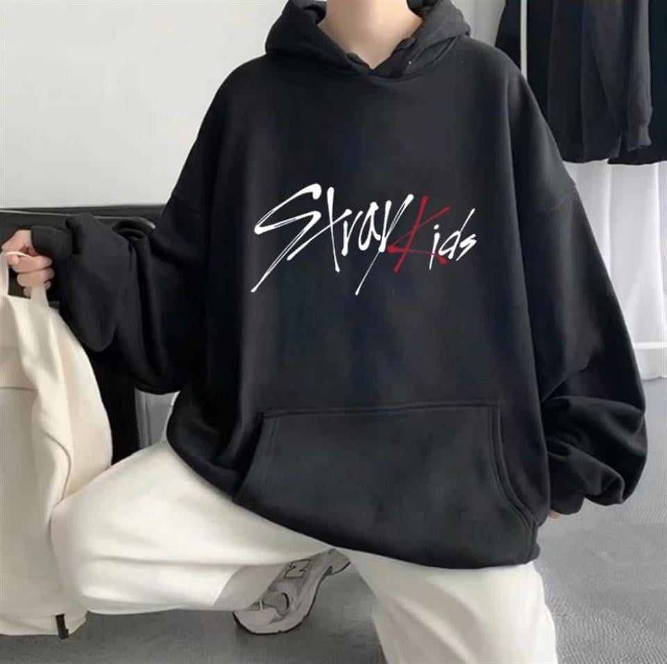 Stray Kids Siyah Kapüşonlu Oversize Sweatshirt Hoodie