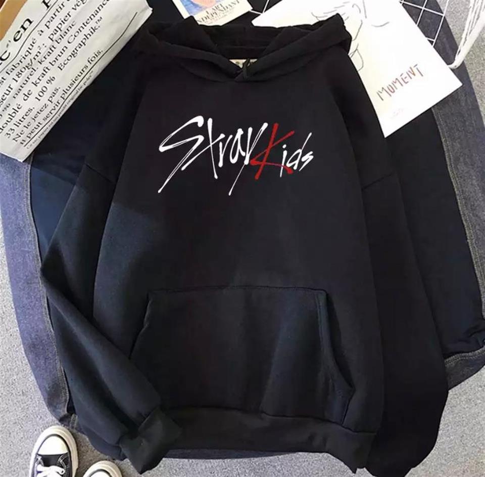 Stray Kids Siyah Kapüşonlu Oversize Sweatshirt Hoodie