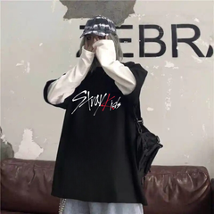 Stray Kids Unisex Oversize Fake Kollu Beyaz T-Shirt