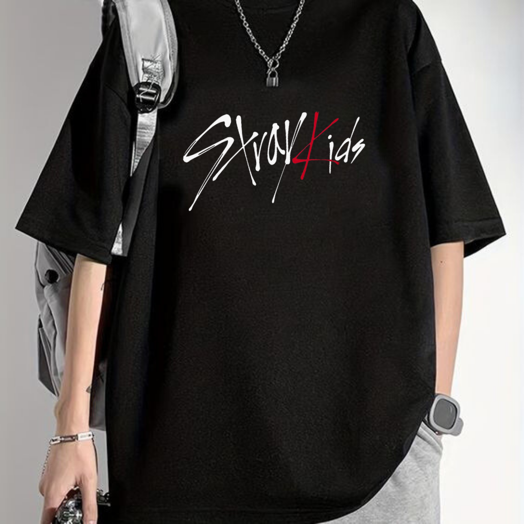 StrayKids Detail Baskılı Siyah T-shirt