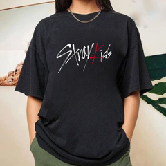 StrayKids Detail Baskılı Siyah T-shirt