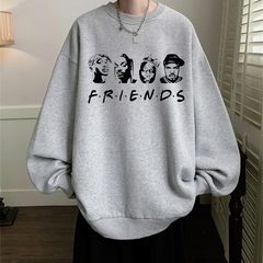 Street Wear Hip-Hop Friends Oversize Unisex Gri Bisiklet Yaka Sweatshirt