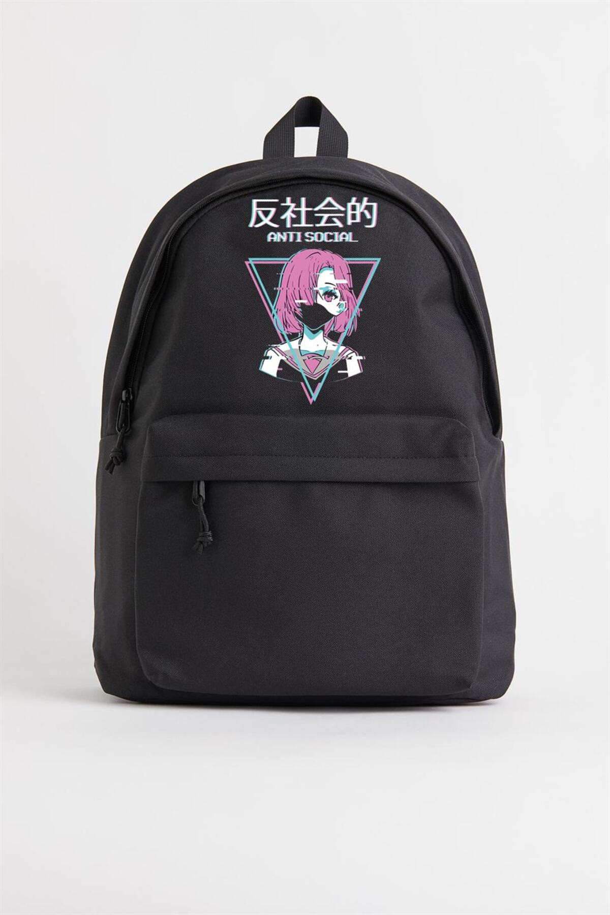 STREETBEAT WEAR  Antisocial Anime Girl Baskılı Unisex Sırt Çantası