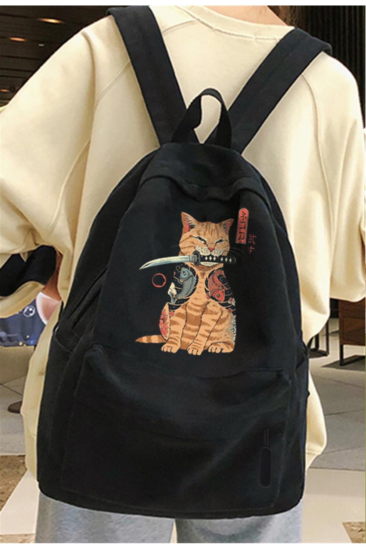 STREETBEAT WEAR  Killer Cat Baskılı Unisex Sırt Çantası