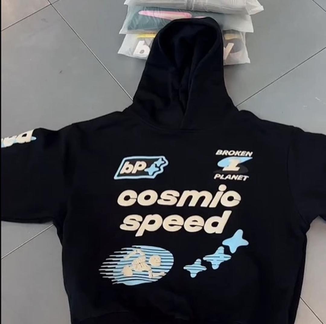 Streetwear Kabartma Cosmic Baskılı Siyah Unisex Sweatshirt