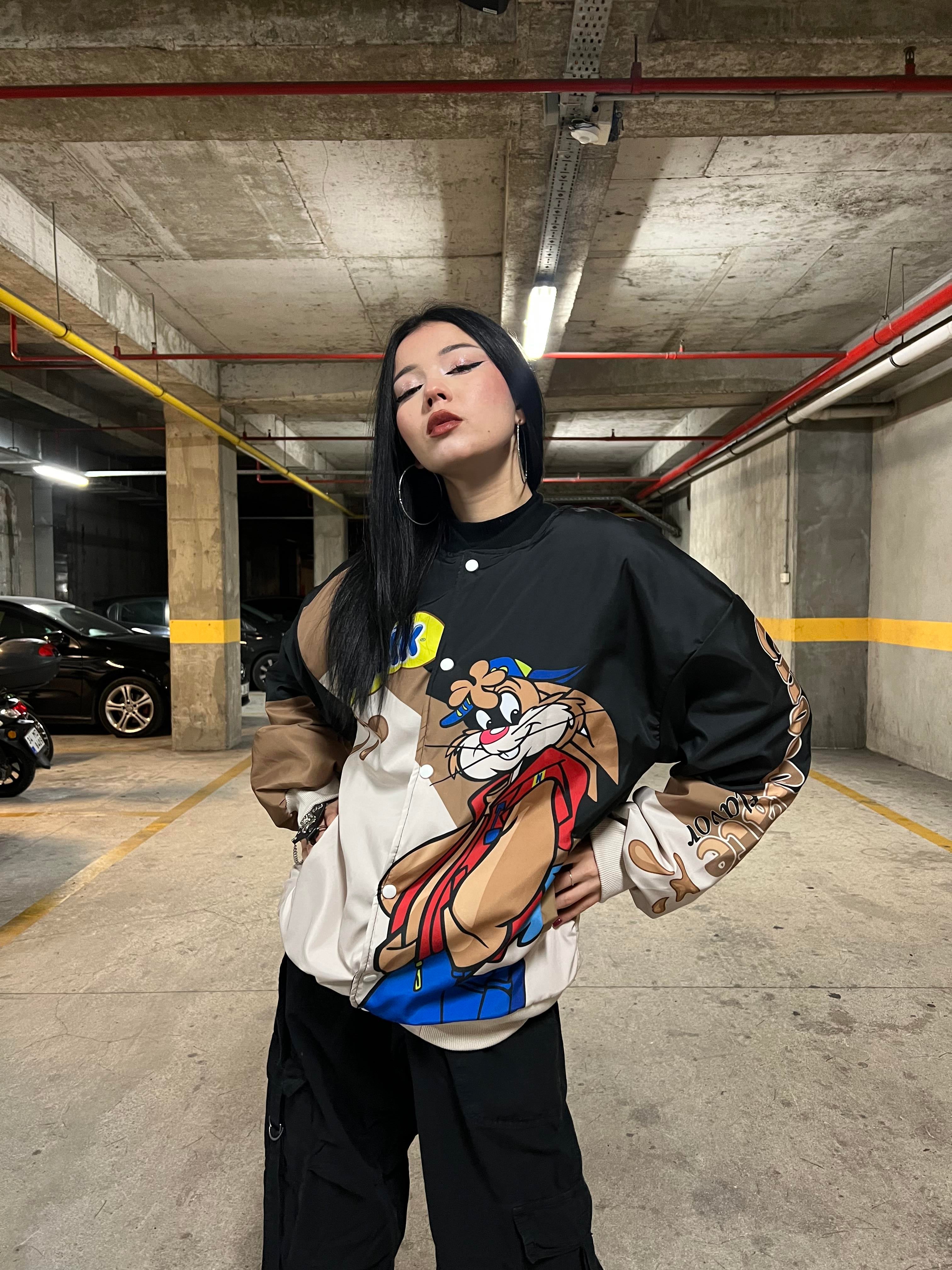 Streetwear Unisex İçi Astarlı Vintage Nesquik Bomber Ceket