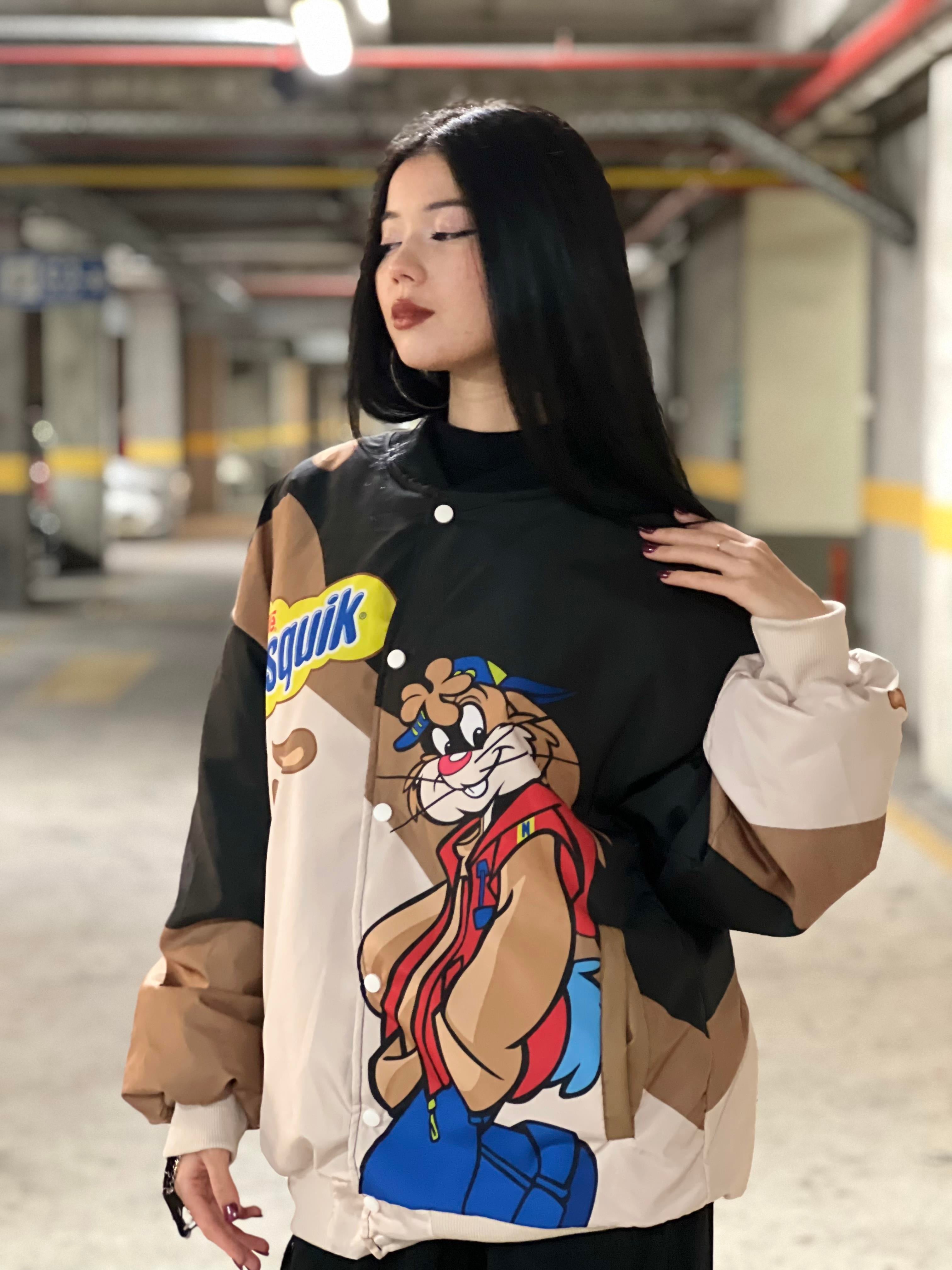 Streetwear Unisex İçi Astarlı Vintage Nesquik Bomber Ceket