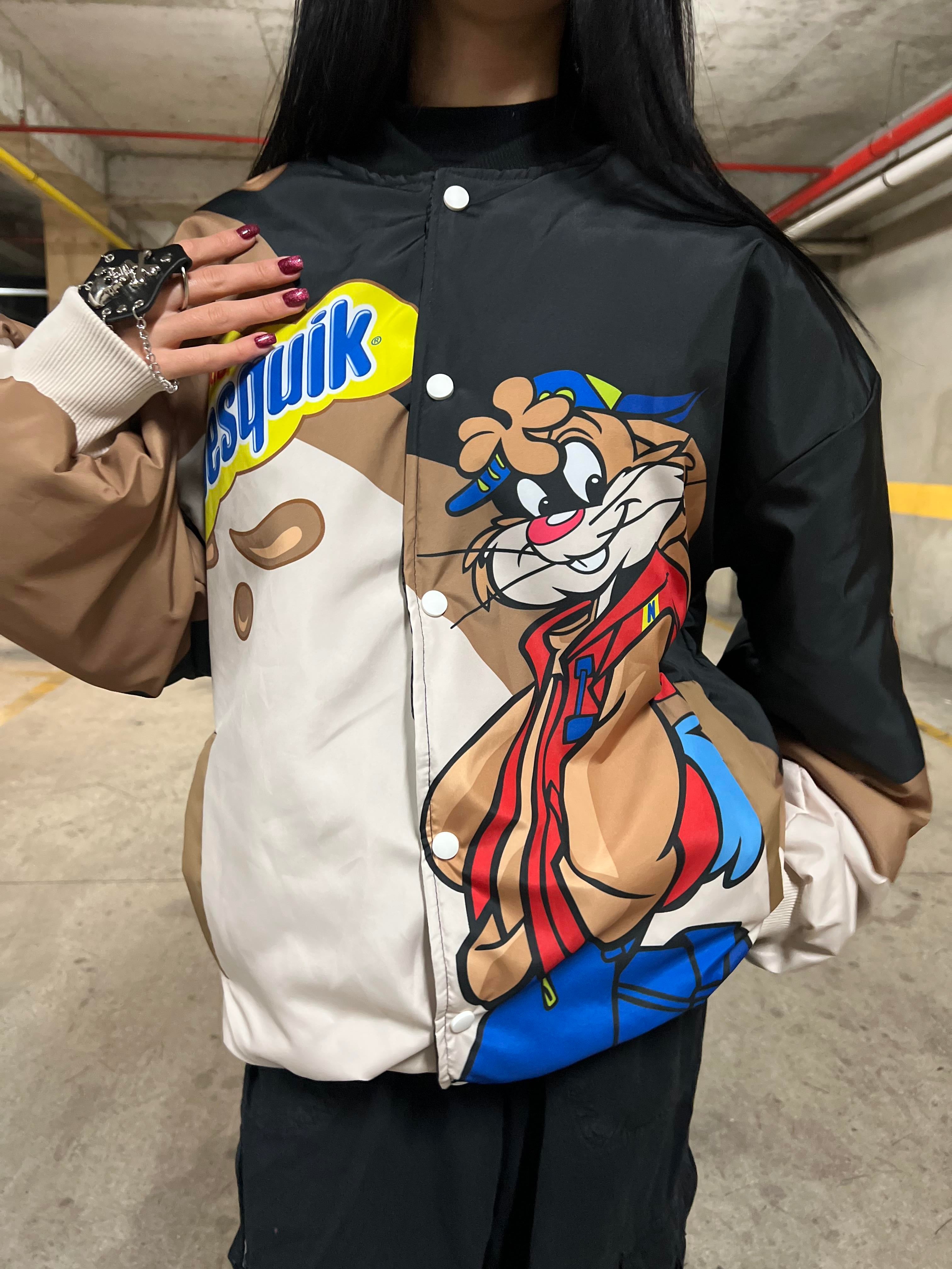 Streetwear Unisex İçi Astarlı Vintage Nesquik Bomber Ceket