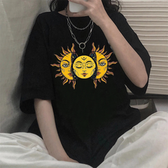 Sun And Moon Oversize Unisex Siyah T-Shirt