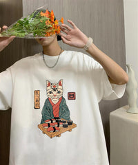 Sushi Cat Beyaz Unisex Oversize T-shirt