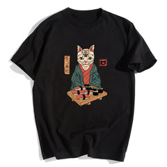 Sushi Cat Siyah Unisex Oversize T-shirt