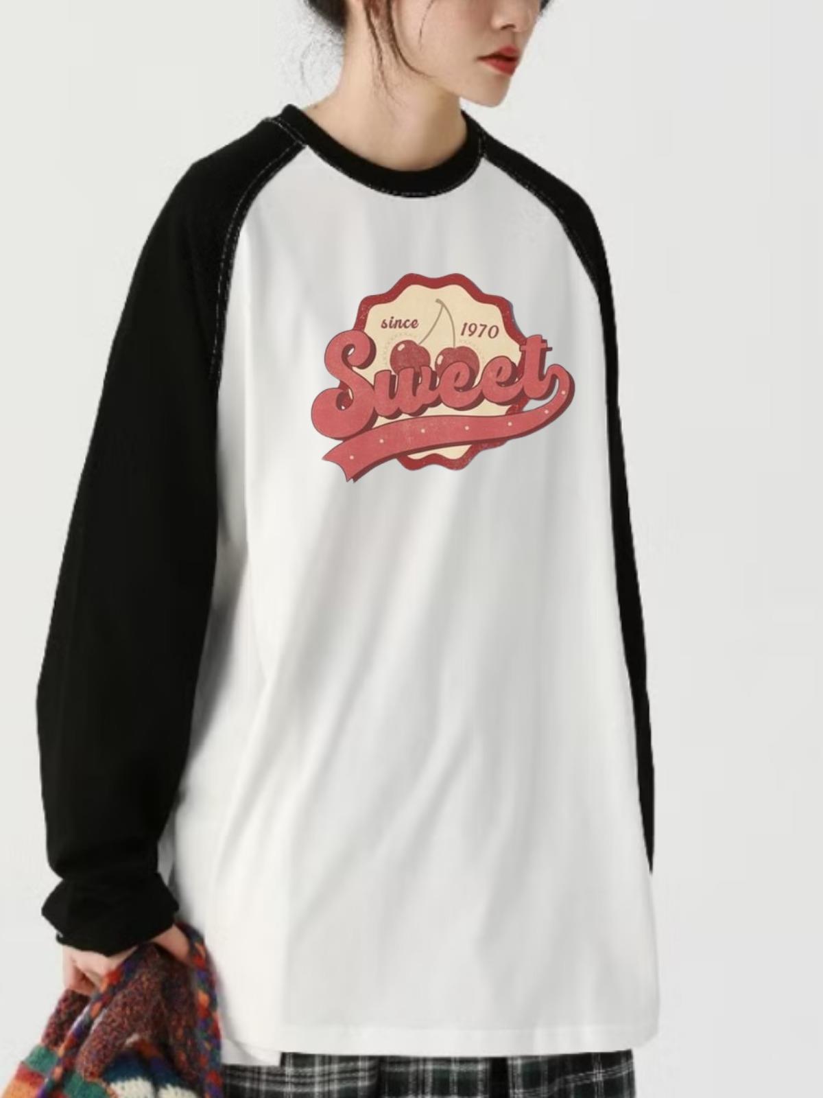 Sweet Reglan Uzun Kollu Baskılı Beyaz T-Shirt