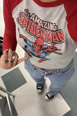 The Amazing Spider-Man Baskılı Reglan Kol Uzun Kollu Crop