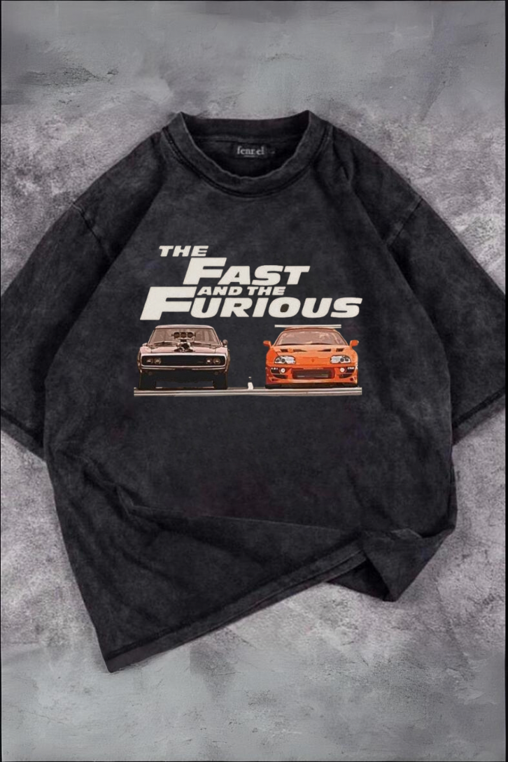 The Fast and The Furious Baskılı Unisex Oversize Vintage T-shirt