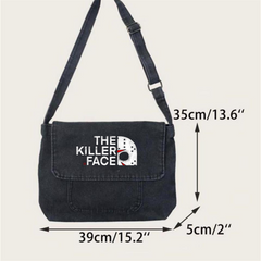 The Killer Face Baskılı Vintage Unisex Gri Kot Postacı Çantası