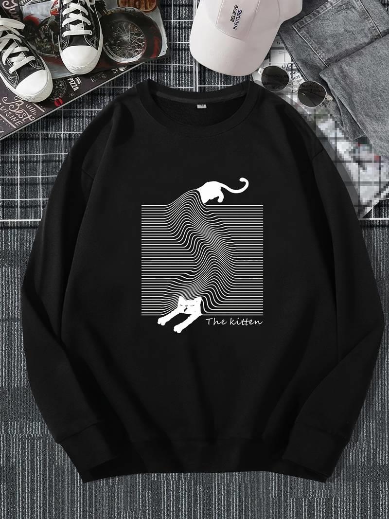 The Kitten Baskılı Gri Unisex Oversize Bisiklet Yaka Sweatshirt