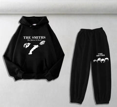 The Smiths Baskılı Siyah Oversize Kapüşonlu Sweatshirt & Eşofman Altı Unisex İkili Takım