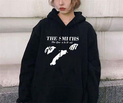 The Smiths Baskılı Siyah Unisex Oversize Kapüşonlu Sweatshirt