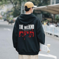 The Weeknd Ön-Arka Baskılı Siyah Unisex Oversize Kapüşonlu Sweatshirt