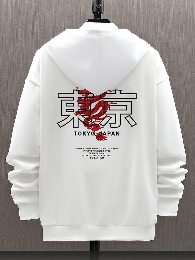 Tokyo Baskılı Kapşonlu Beyaz Sweatshirt