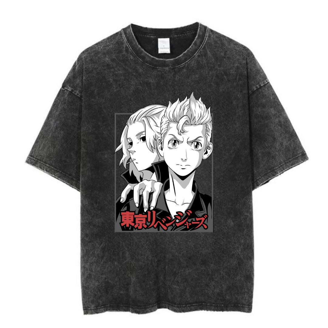 Yıkamalı Anime Tokyo Revengers Baskılı Unisex Oversize Vintage T-shirt