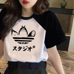 Totoro Friends Baskılı Reglan Kol Beyaz Unisex Oversize T-shirt