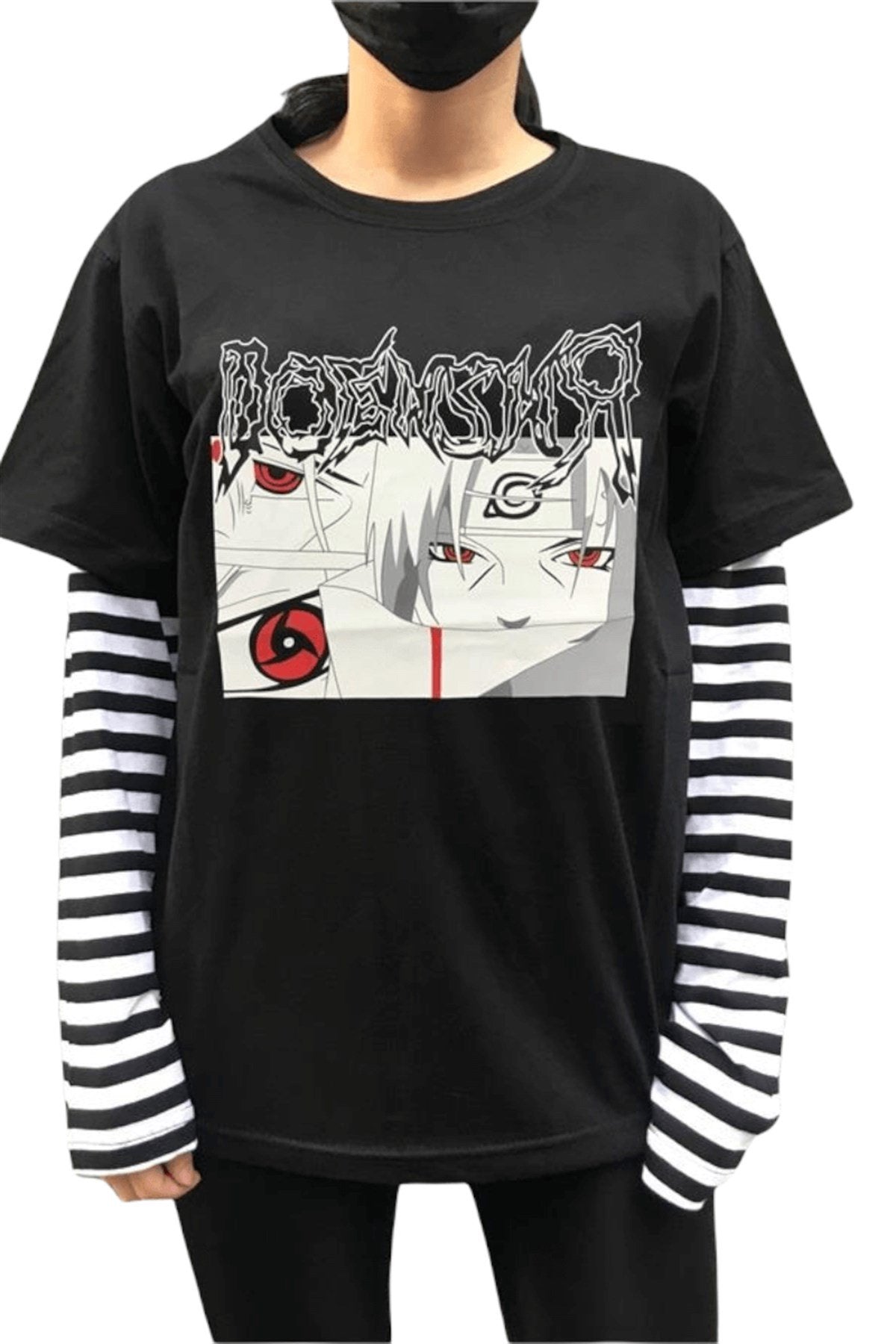 Touz Anime Itachı Uchiha Graffiti Logo Çizgili Kollu Unisex T-shirt