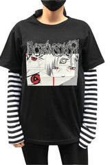 Touz Anime Itachı Uchiha Graffiti Logo Çizgili Kollu Unisex T-shirt