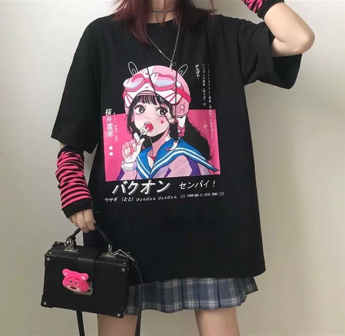 Touz Anime Siyah Lolipop Girl Unisex Oversize Kalıp T-shirt