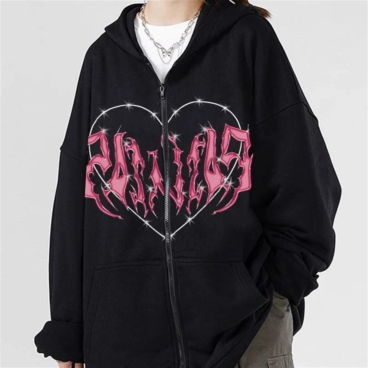 Touz Harajuku Pink Heart with Black Spikes Hırka