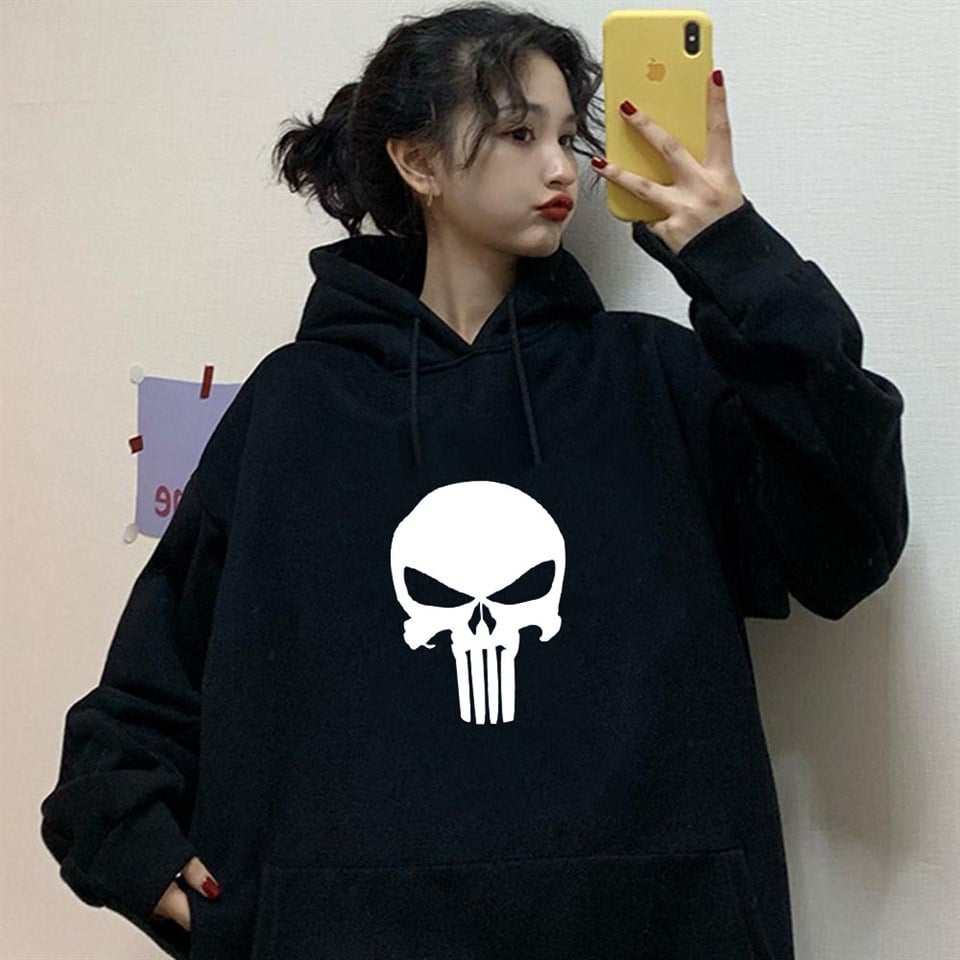 Touz Punisher Siyah Kapüşonlu Sweatshirt